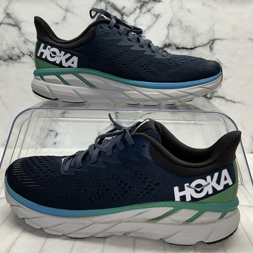 HOKA ONE ONE Clifton 7 Men's Lightweight Lace-Up Sneakers Blue Mesh US Size 8 - Picture 5 of 10